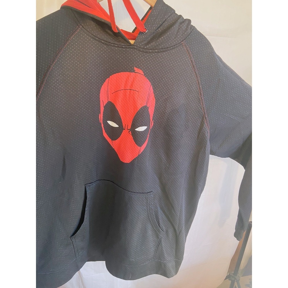 Marvel Deadpool Graphic Mesh Hoodie Mens Black Red Pullover Sweatshirt- XL